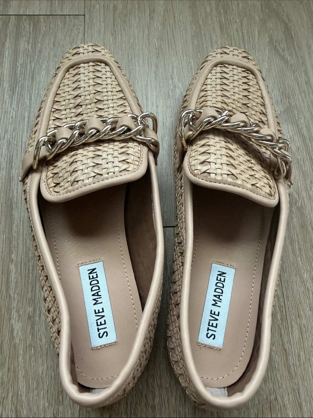 Steve Madden Beige Woven Chain Loafers